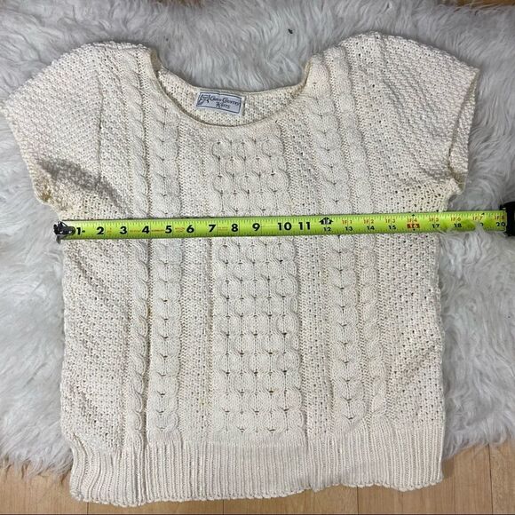 Vintage Cerulean Ivory / off white Short Sleeved Cross Country Knits Sweater - Picture 10 of 15